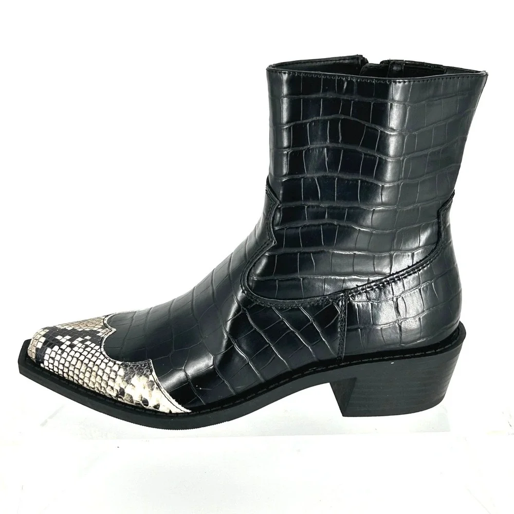 Open Edit Size 5.5 Black Western Ankle Boots NEW Snake Crocodile‎ Embossed $89